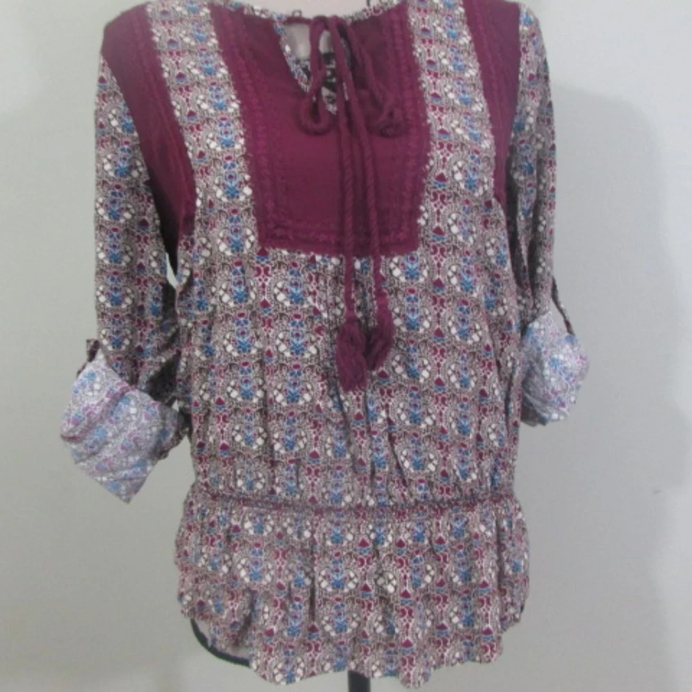 Daniel Rainn Blouse Boho Small Burgundy Print - Picture 4 of 8